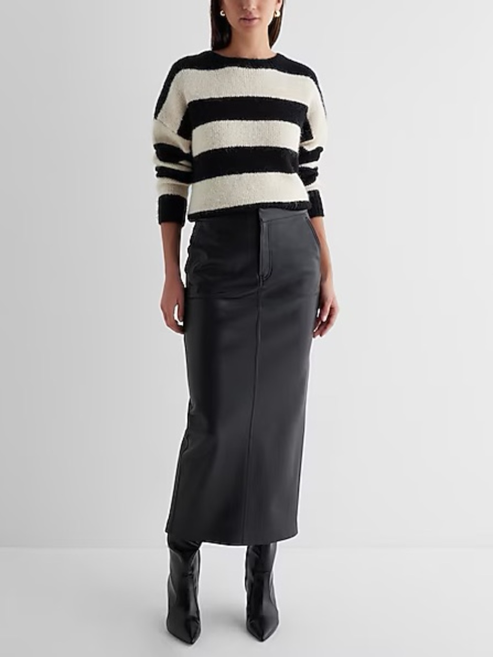 Express High Waisted Faux Leather Back Slit Maxi Skirt